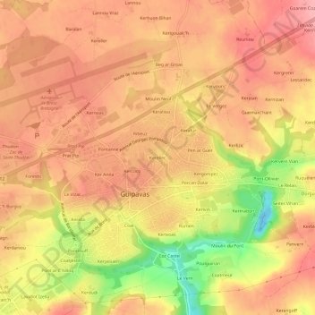 Mapa topográfico Kerellec, altitude, relevo