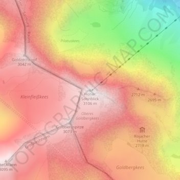 Mapa topográfico Hoher Sonnblick, altitude, relevo