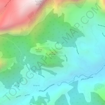 Mapa topográfico Pedra do Baú, altitude, relevo