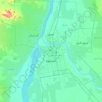Mapa topográfico Khartoem, altitude, relevo