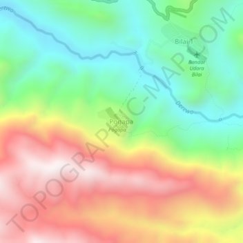 Mapa topográfico Pogapa, altitude, relevo