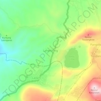 Mapa topográfico Lahendong, altitude, relevo