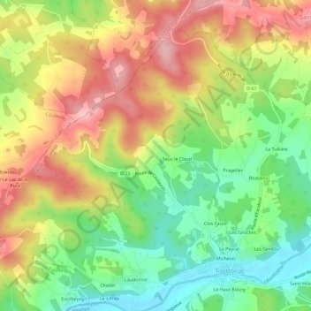 Mapa topográfico Rozier, altitude, relevo