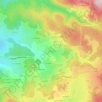 Mapa topográfico Le Chaz, altitude, relevo