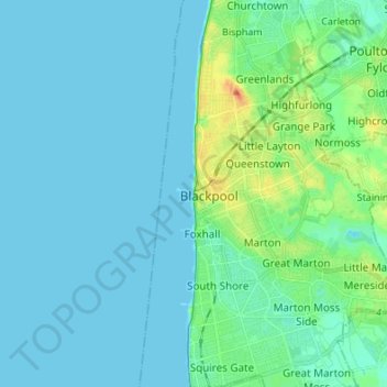 Mapa topográfico Blackpool, altitude, relevo