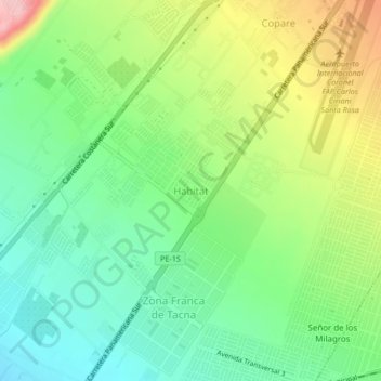 Mapa topográfico Habitat, altitude, relevo
