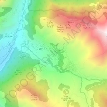 Mapa topográfico Taüll, altitude, relevo