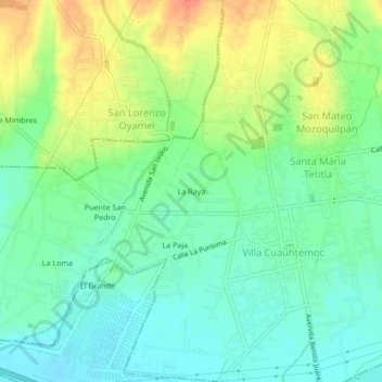 Mapa topográfico La Raya, altitude, relevo