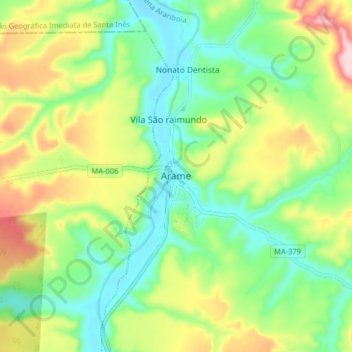 Mapa topográfico Arame, altitude, relevo