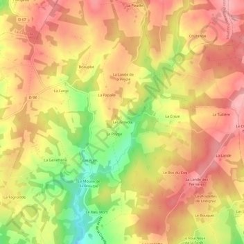 Mapa topográfico Les Gravou, altitude, relevo