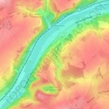 Mapa topográfico Grotte Scladina, altitude, relevo
