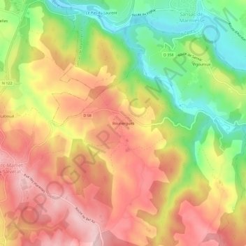 Mapa topográfico Bouriergues, altitude, relevo