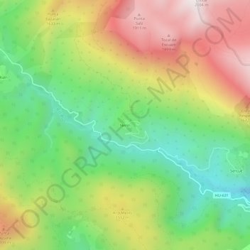 Mapa topográfico Nerín, altitude, relevo