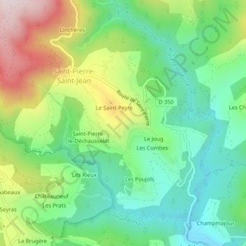 Mapa topográfico Le Vidou, altitude, relevo