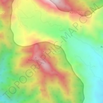 Mapa topográfico Rano Tengah, altitude, relevo