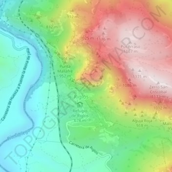 Mapa topográfico El Cuchillo, altitude, relevo