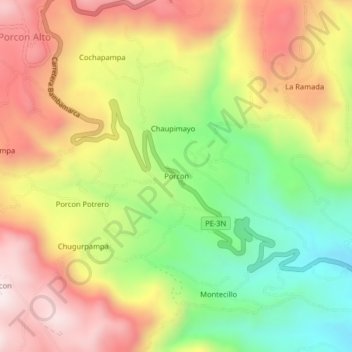 Mapa topográfico Porcon, altitude, relevo