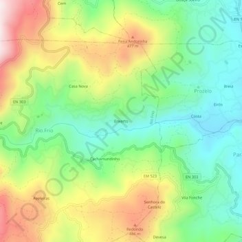 Mapa topográfico Enxerto, altitude, relevo