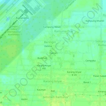 Mapa topográfico Damai, altitude, relevo