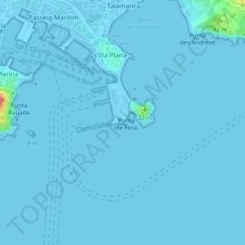 Mapa topográfico Far de Botafoc, altitude, relevo