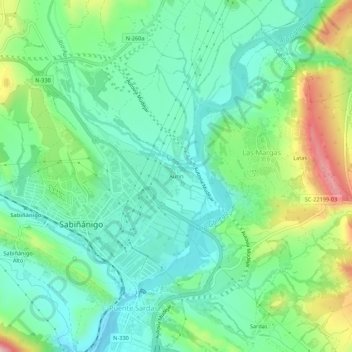 Mapa topográfico Aurín, altitude, relevo