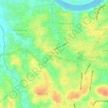 Mapa topográfico Simpang IV Sipin, altitude, relevo