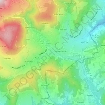 Mapa topográfico Le Mas, altitude, relevo