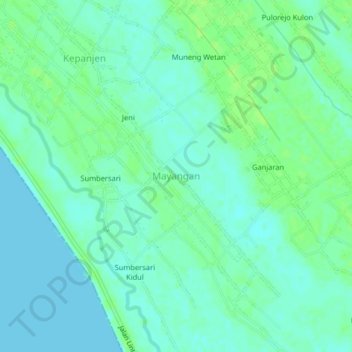 Mapa topográfico Mayangan, altitude, relevo