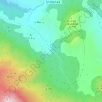 Mapa topográfico Font de la Múria, altitude, relevo