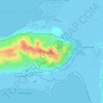 Mapa topográfico Mönchgut, altitude, relevo