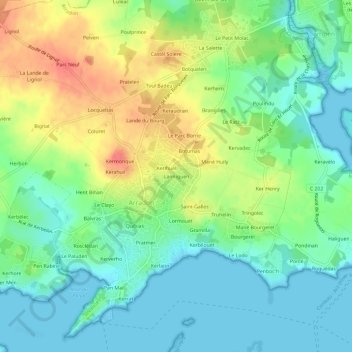Mapa topográfico Lanniguen, altitude, relevo