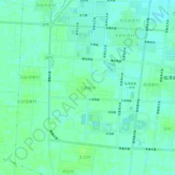 Mapa topográfico 王明寨村, altitude, relevo