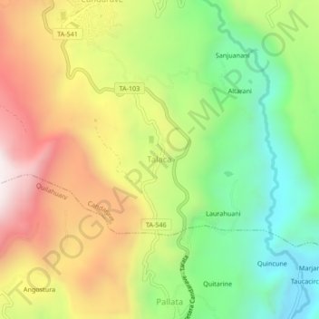 Mapa topográfico Talaca, altitude, relevo