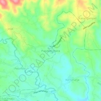 Mapa topográfico Pusakanagara, altitude, relevo