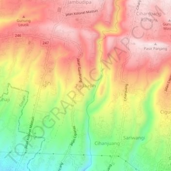 Mapa topográfico Padaasih, altitude, relevo