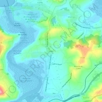Mapa topográfico Cudón, altitude, relevo