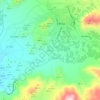 Mapa topográfico Benejí, altitude, relevo