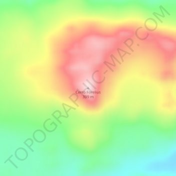 Mapa topográfico Cerro Forelius, altitude, relevo