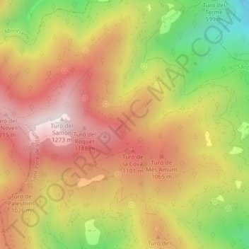 Mapa topográfico Carena del Faig, altitude, relevo