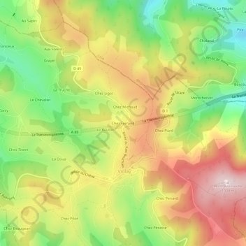 Mapa topográfico Chez Ferrand, altitude, relevo