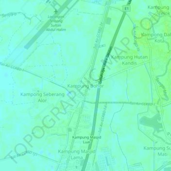 Mapa topográfico Kampung Bohor, altitude, relevo