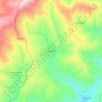 Mapa topográfico Sobreira Formosa, altitude, relevo
