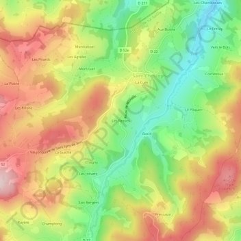 Mapa topográfico Les Resses, altitude, relevo