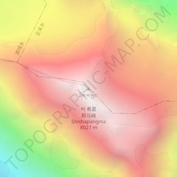 Mapa topográfico Shishapangma, altitude, relevo