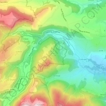 Mapa topográfico Jonas, altitude, relevo