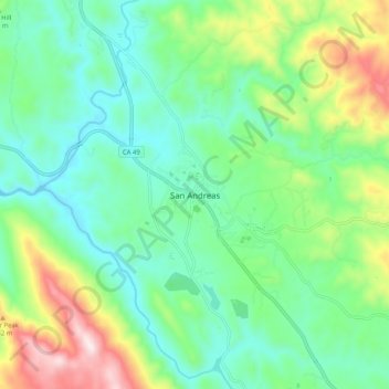Mapa topográfico San Andreas, altitude, relevo