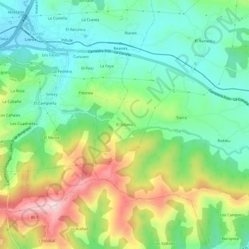 Mapa topográfico El Solanu, altitude, relevo
