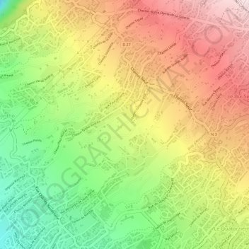 Mapa topográfico Trois Mares, altitude, relevo
