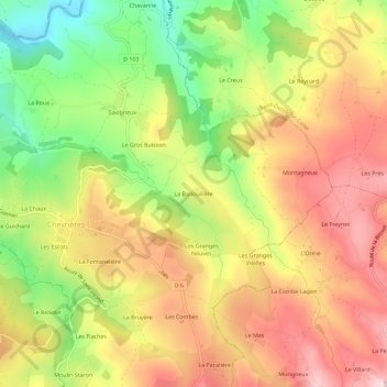 Mapa topográfico La Badouillère, altitude, relevo