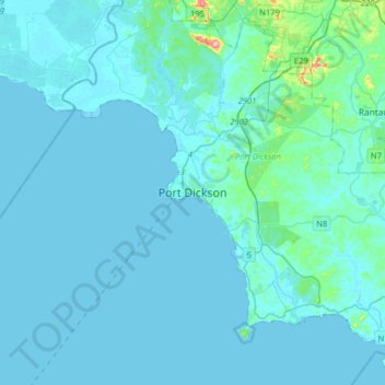 Mapa topográfico Port Dickson, altitude, relevo